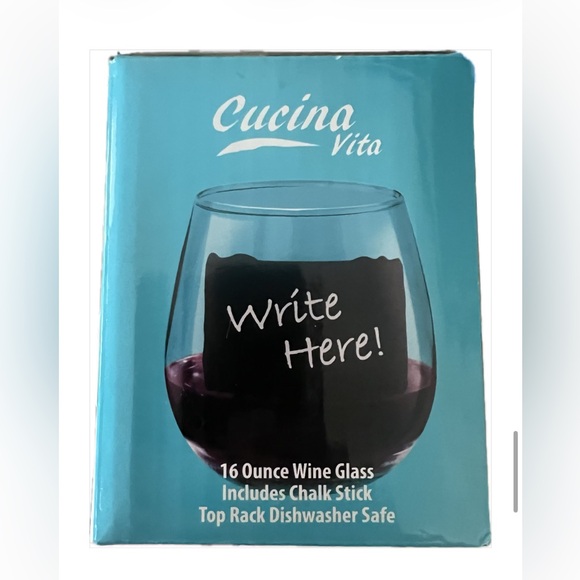 CUCINA VITA Chalkboard Stemless Wine Glass  Set of 4 NEW in Box - Picture 2 of 11